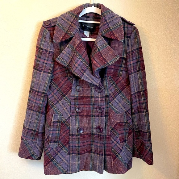 Mods International (Victoria’s Secret) Purple Plaid Peacoat - Size Medium - Picture 1 of 3